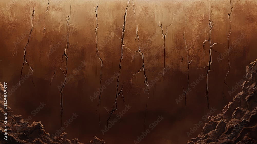 Aufkleber cracked brown wall texture with deep fissures creating a vintage and rustic appearance ideal for bac
