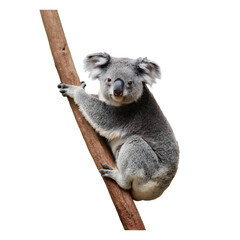 Obraz premium Realistic photo of a full body koala sitting on a branch, isolated on transparent background