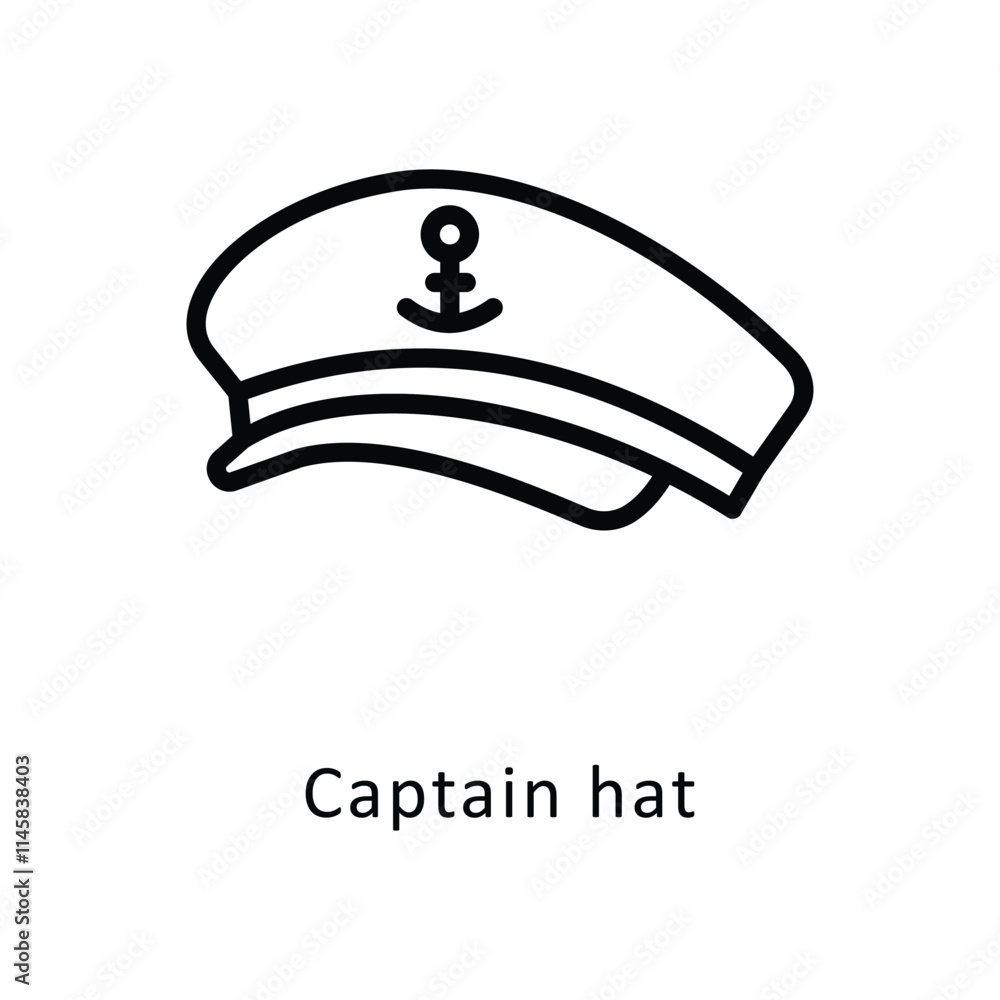 Poster captain hat vector outline icon. eps 10 file