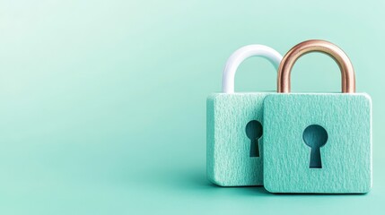 Two stylish padlocks in mint and white colors against a soft mint background, symbolizing security and protection.