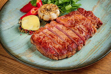juicy steak with herbs and pepper