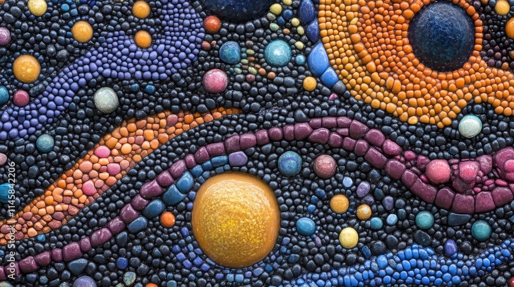Aufkleber colorful abstract beads resembling a cosmic scene with planets and stars creating a vibrant pattern 