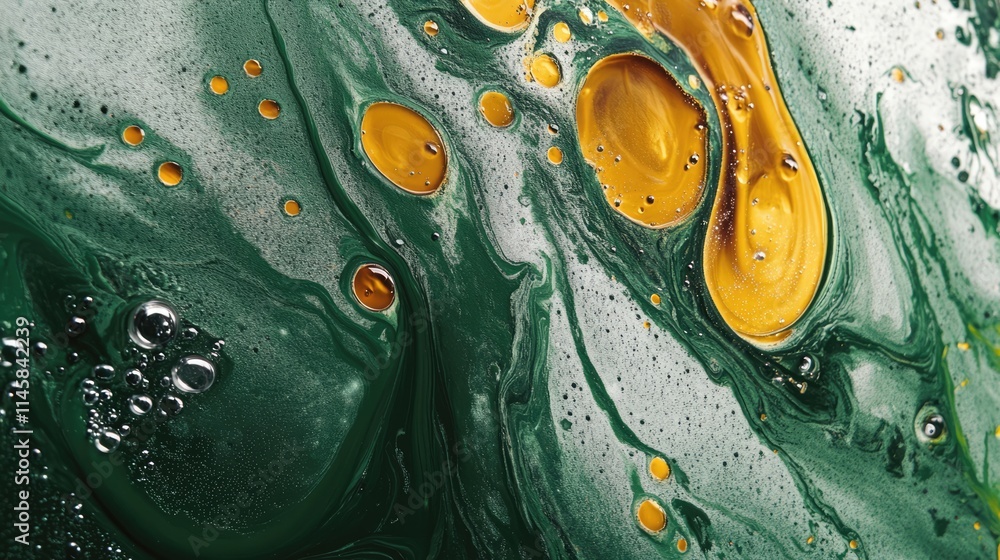 Poster abstract close-up of colorful water condensation patterns with green and yellow hues, creating a vib