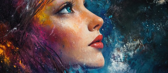 Colorful abstract portrait of a young girl with captivating eyes and vibrant hues showcasing artistic expression and emotion.