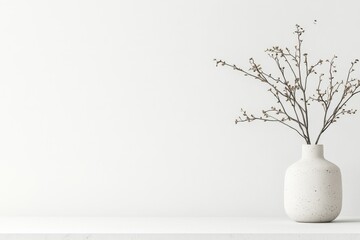 Simple vase with dried branches against a minimalist background creating a serene atmosphere in a modern interior space