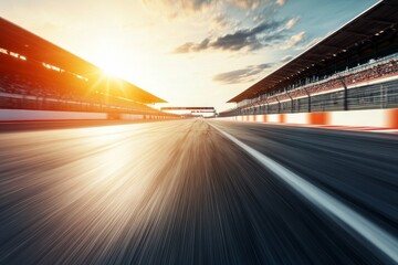 Obraz premium Racing track at sunset with vibrant colors and clear visibility for high-speed vehicles