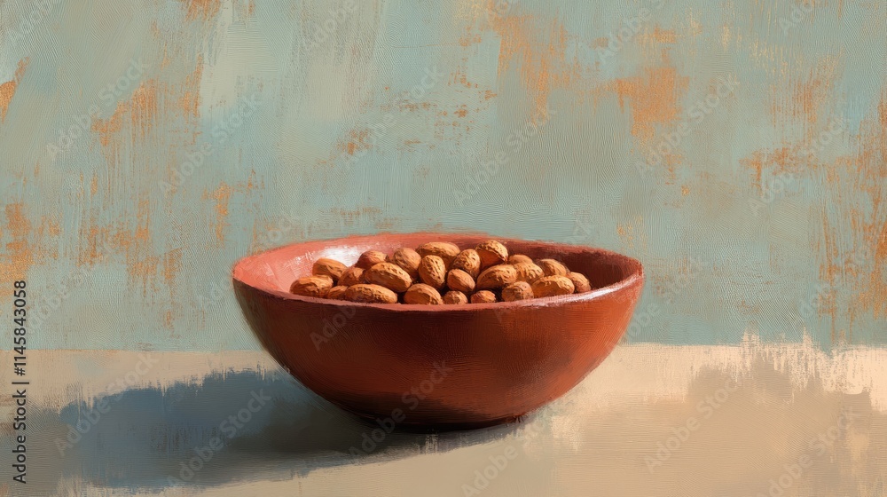 Poster bowl filled with assorted peanuts on a textured background showcasing a fresh and rustic presentatio
