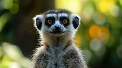 Fototapeta premium Captivating Close-Up of a Curious Lemur with Striking Eyes and Furry Texture