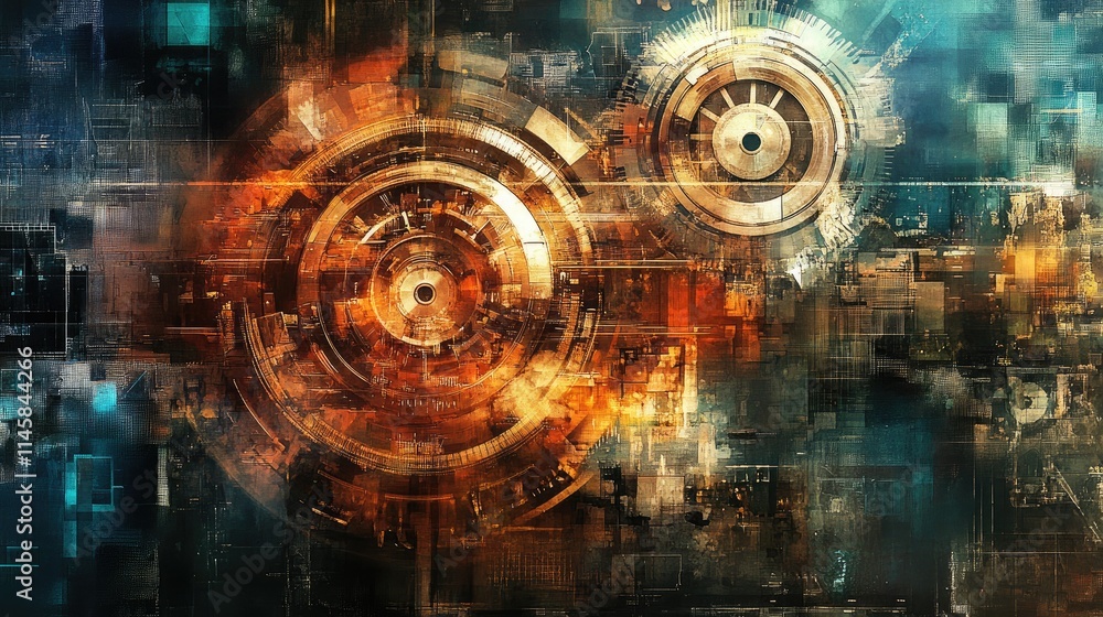 Aufkleber abstract industrial technology background with complex geometric shapes and vibrant colors creating 