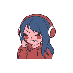 Cute Gamer Girl Cartoon Character Wearing Headset with Angry Expression