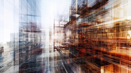 Abstract digital coding art blending with modern architectural elements representing the concept of software development and multiexposure techniques.