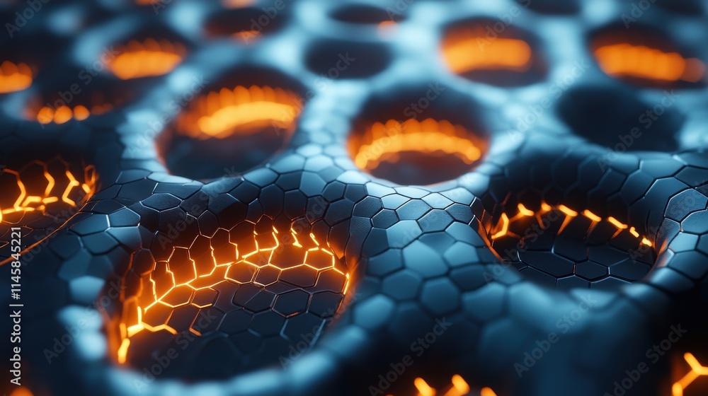 Poster rendering of futuristic surface with hexago