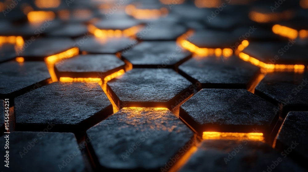Poster rendering of futuristic surface with hexago