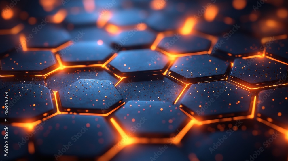 Poster rendering of futuristic surface with hexago