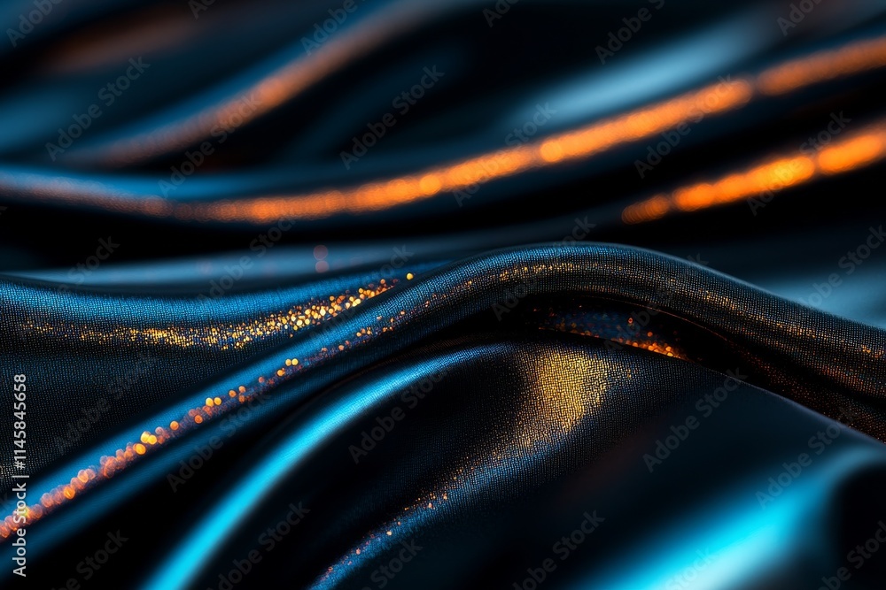 Aufkleber shimmering black fabric with intricate textures and reflections under soft lighting at an artistic d