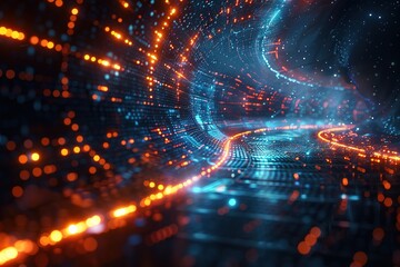 Fototapeta premium immersive digital environments with radiant, glowing tech patterns and effects