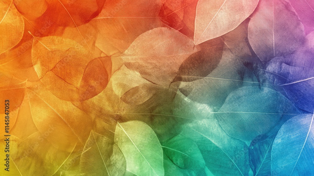 Poster colorful gradient background with translucent leaf fibers creating a vibrant and artistic nature-ins
