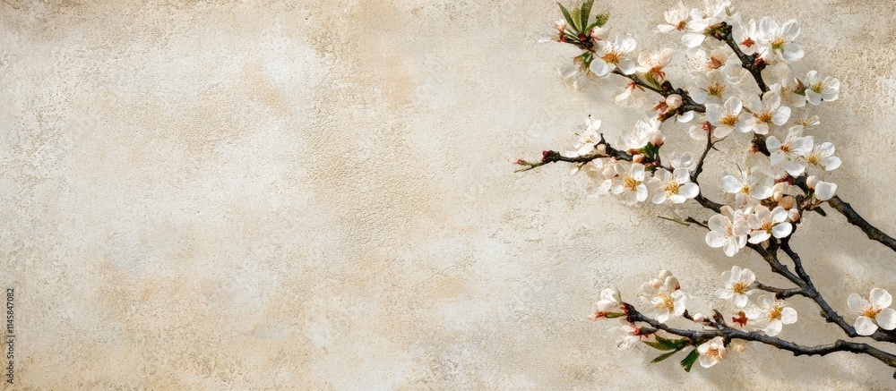 Poster blossom branch on textured vintage background with rough edges perfect for art and design projects