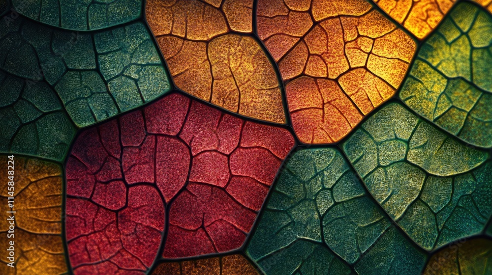 Poster microscopic view of colorful leaf surface revealing intricate plant cell structure and texture patte