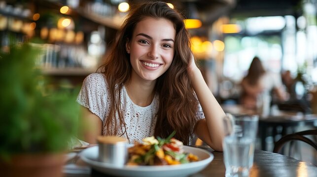 Happy customer enjoying a delicious meal at a restaurant