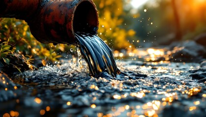 Water is flowing from a pipe into a stream, underscoring the persistent challenge of water pollution in our waterways