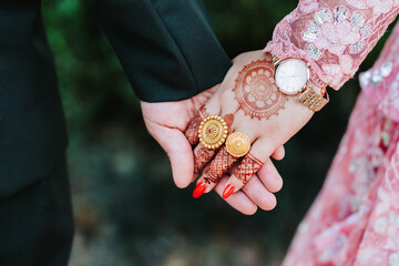 Newly Married Hindu Couple Holding Hands