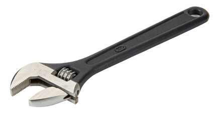 High-quality adjustable wrench with a sleek black handle, perfect for various mechanical and repair tasks, isolated on a transparent background.