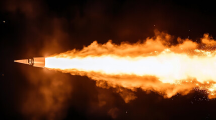 Close-Up View of Spacecraft Engine Thrusters Firing During a Nighttime Launch Sequence

