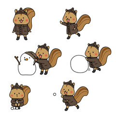 ニット帽をかぶったリスのセット