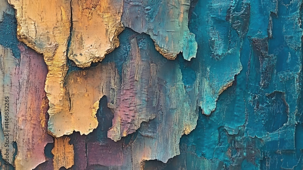 Poster vibrant abstract texture of weathered tree bark showcasing rich colors and intricate layers for arti
