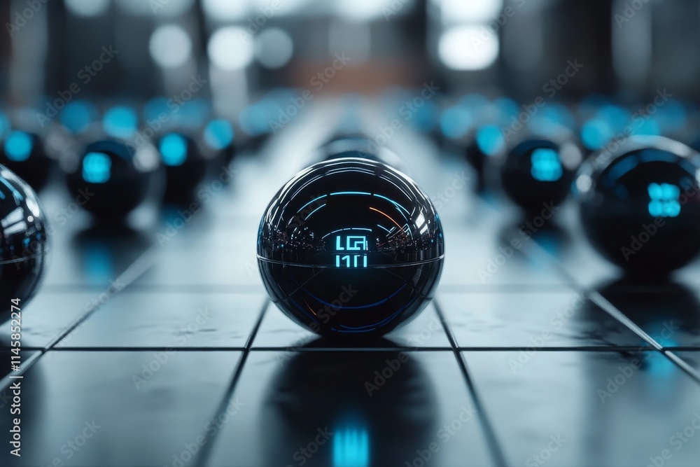 Aufkleber futuristic orbs illuminated with blue lights arranged in a high-tech environment creating a sci-fi a