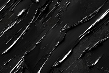 Seamless abstract texture featuring thick, glossy black paint strokes with metallic highlights, creating a dynamic and modern visual effect.