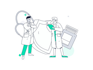 Medical characters fighting the epidemic flat vector concept operation hand drawn illustration
