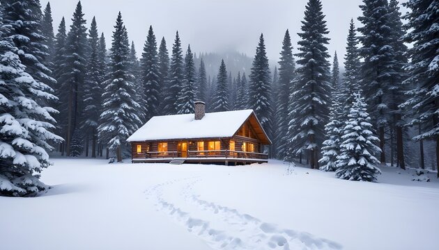 cabin in the snow mountains
