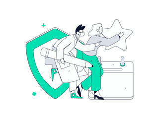 Medical characters fighting the epidemic flat vector concept operation hand drawn illustration
