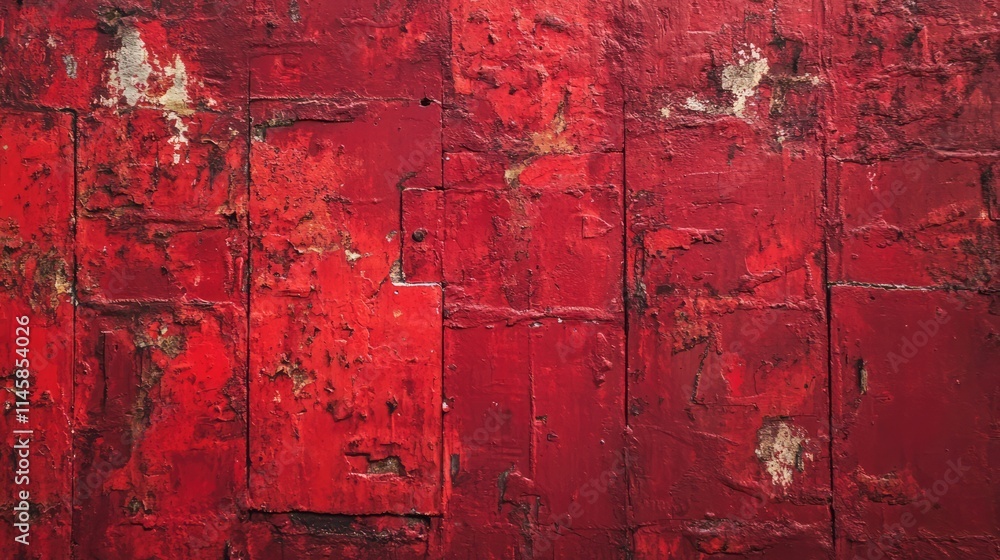 Poster weathered red brick wall texture with peeling paint and rustic charm for backdrop or design use