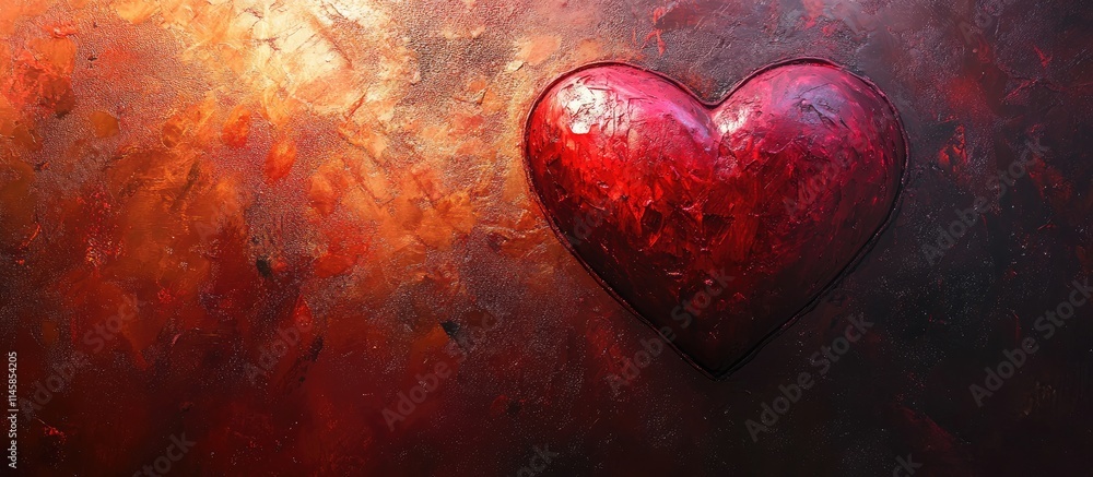 Poster vivid abstract heart design showcasing deep emotional warmth and texture in a colorful background en