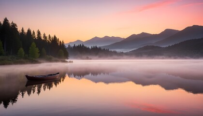 Fototapeta premium sunrise over the mist lake in morning