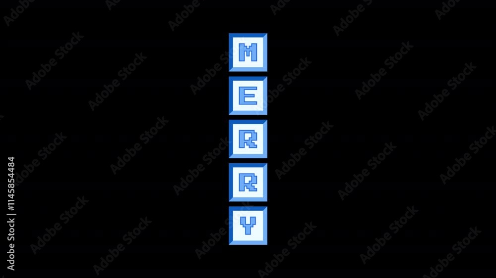 Poster animated inscription merry made up of y2k-style keyboard buttons with an ice effect. the alpha chann