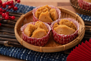 Delicious Chinese steamed sponge cake named Fa Gao for lunar new year festival traditional food.