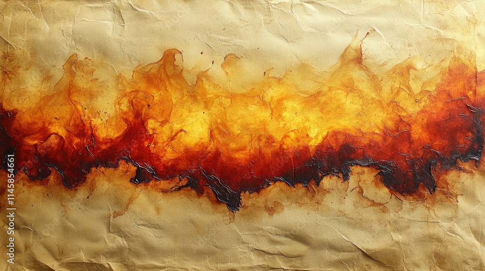 Poster artistic burn mark stain on textured paper featuring vibrant orange and red colors creating an abstr