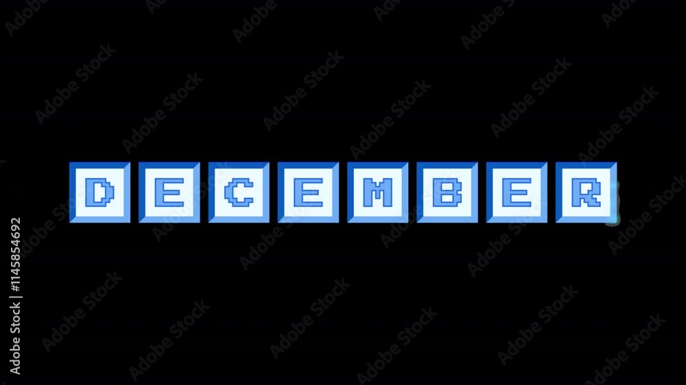 Poster animated inscription december made up of keyboard buttons in the y2k style with an ice effect. alpha