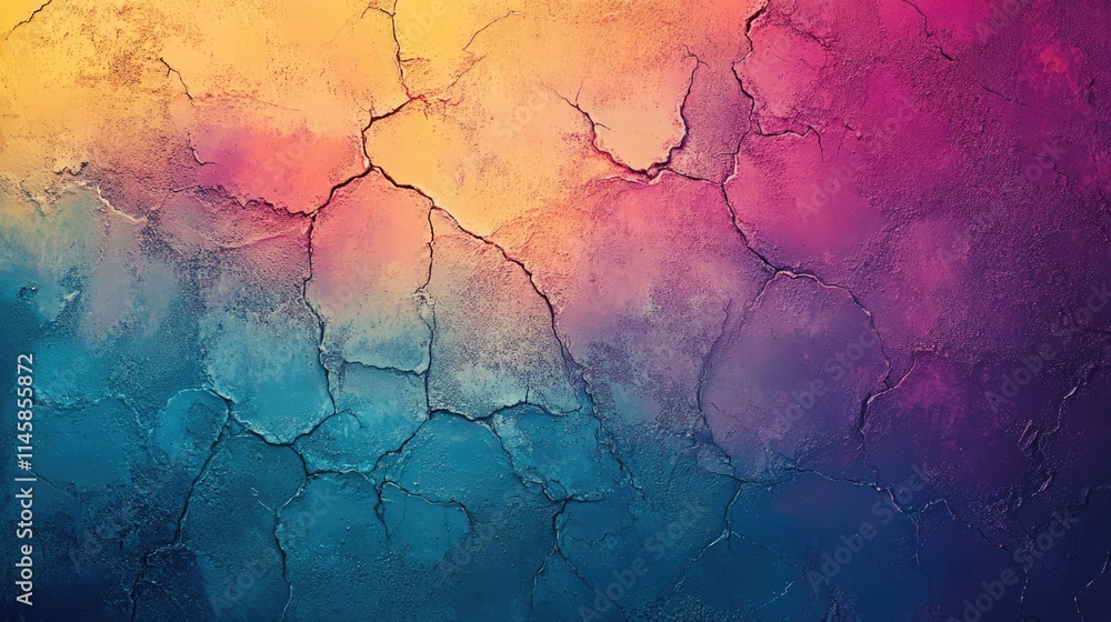 Aufkleber cracked concrete wall texture with vibrant gradient hues creating a minimalist and elegant abstract 