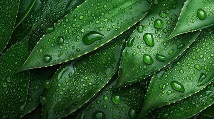 Fototapeta premium A stunning display of aloe vera leaves with fresh dew drops,