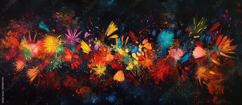 Poster vibrant fireworks display illuminating the night sky with a kaleidoscope of colors against a dark ba