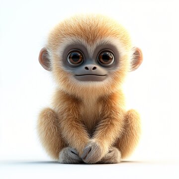 Adorable Baby Monkey Cute Primate Wildlife Animal Jungle Mammal Fluffy Fur Sitting Pose White