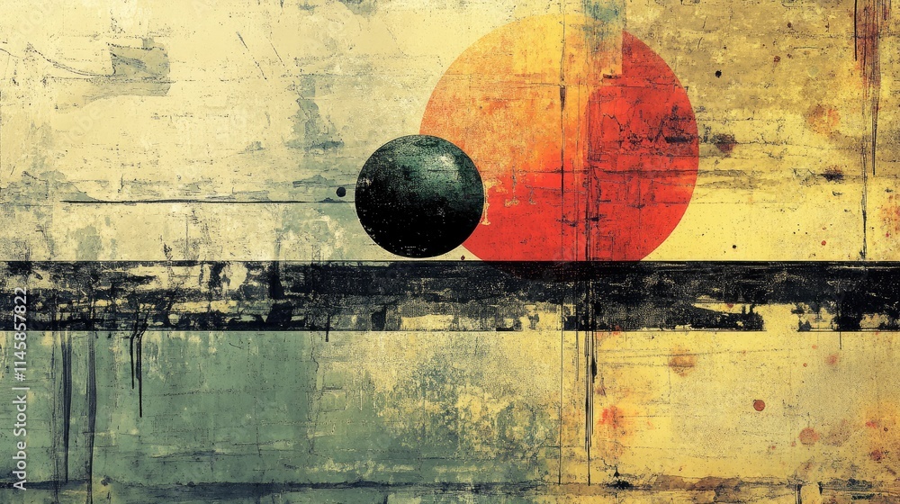 Poster abstract balance sheet design featuring a textured background with geometric shapes representing fin