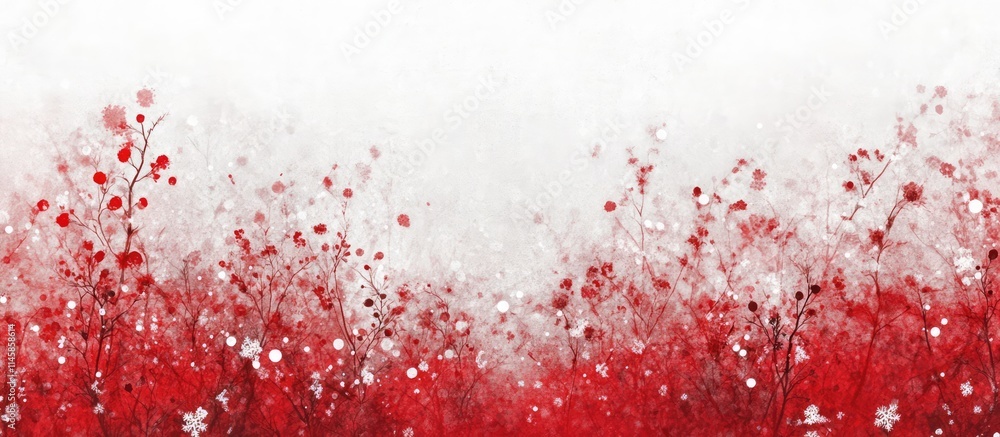 Poster red and white artistic bokeh background with blurred floral elements creating a dreamy abstract atmo