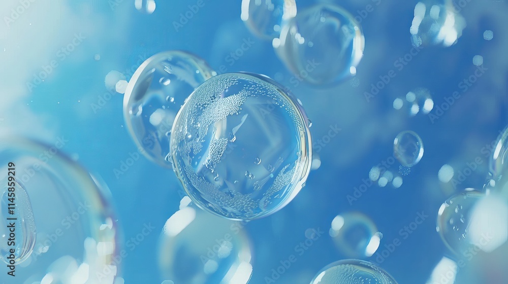 Poster colorful abstract background featuring multiple blue spheres and intricate geometric patterns perfec