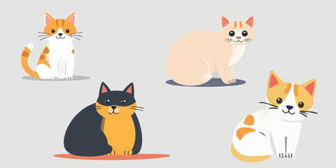 Cat flat clipart vector illustration animal, pet, kitten, cartoon, kitty, vector, love, c cats, silhouette, outline, 